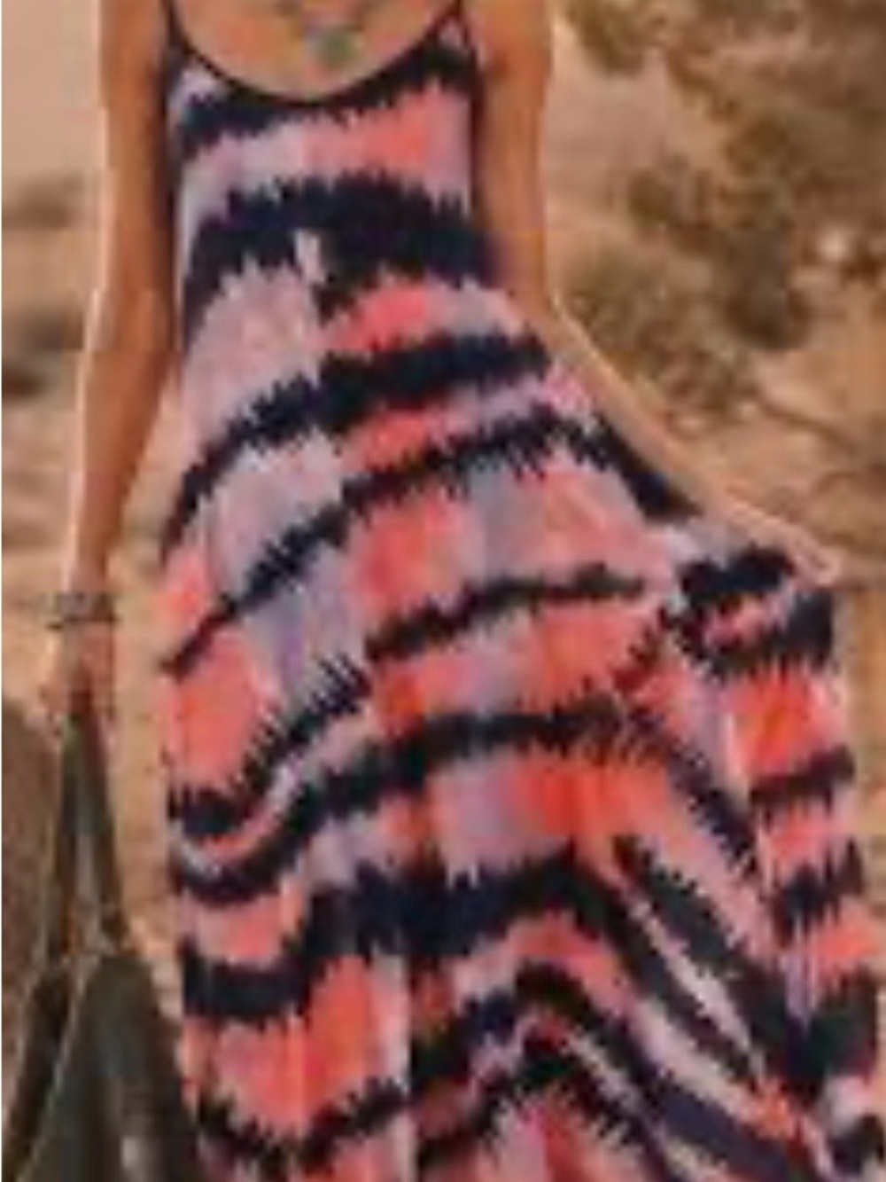 French Connection Coral, Navy & Lilac Tie-Dye Maxi Dress